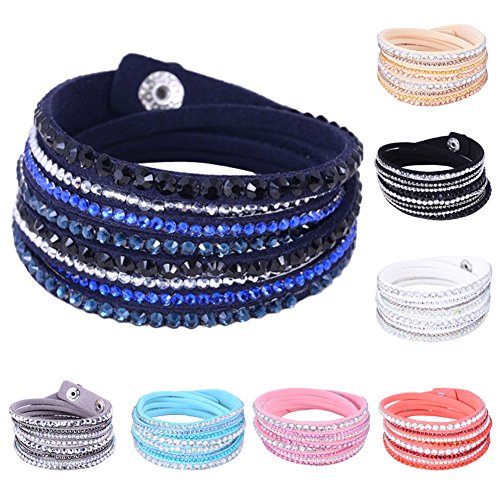 Eyourlife Fashion Leather Wrap Wristband Rhinestone Multilayer Bracelet Bangle