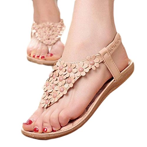 Creazy 2016 Summer Bohemia Sweet Beaded Sandals Clip Toe Sandals Beach Shoes (8, Khaki)