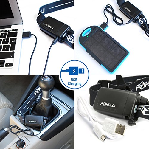 Foxelli USB Rechargeable Headlamp Flashlight - 100 Hours of Constant Light on a Single Charge, Ultra Bright, Waterproof, Impact Resistant, Lightweight & Comfortable, Two Mini USB Charging Cables Incl. - Image 3