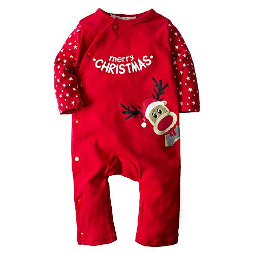 Big Elephant Baby Boys' 1 Piece Christmas Snap-Up Long Sleeve Pajama Romper H21, Red, 3-6 Months