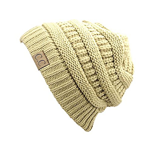 Trendy Warm Chunky Soft Stretch Cable Knit Slouchy Beanie Skully