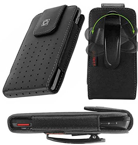 Samsung Galaxy S6 Edge Vertical Style Slide In Case Made In Genuine Leather With Strap Closure And Fixed Swivel Clip Black