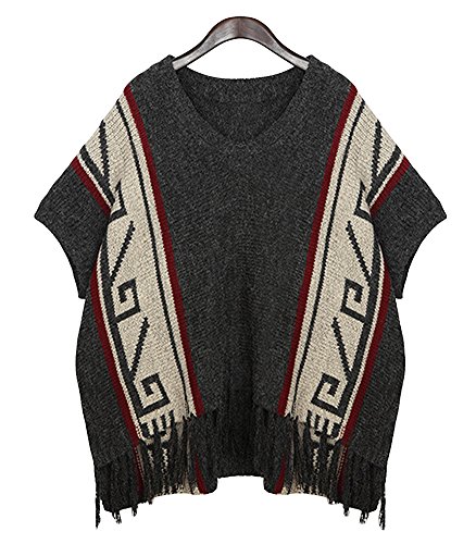 

LSP Women's Fashion Loose Fit Tassels Bat Pullover Sweater Black