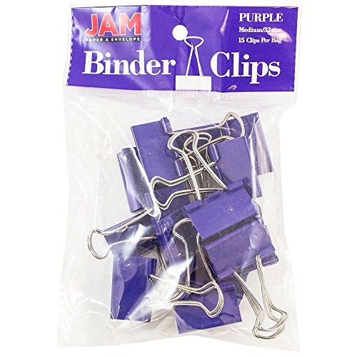 JAM Paper® Binder Clips - Medium (1 1/4 inch / 32 mm) - Purple - 15 Clips per Pack
