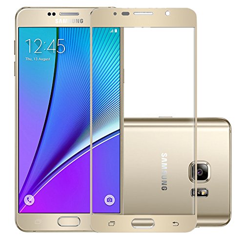 Amovo Galaxy Note 5 Screen Protector, 0.26mm Full Coverage, Anti-Glare/Anti-Fingerprint/Anti-Bubble & Touch Responsive Premium HD Clear Samsung Galaxy Note 5 Ballistic Glass Screen Protector (Gold)