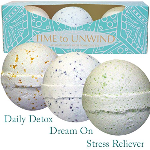 BATH BOMB GIFT SET: 3 Giant (Baseball Size) Lush Aromatherapy Bath Bombs For Men & Women - UK Made - 100% Pure Essential Oils - Relieves Stress And Tension