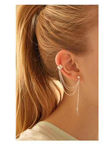 JOLLYCHIC Women's Stylish Tassel Leaf Embellished Ear Cuff Silver Earring