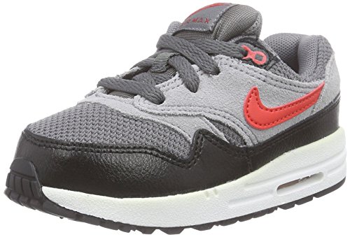 Nike Air Max 1 (TD) - Zapatillas para bebé-niños, color gris (dark grey/chllng red-wolf grey-black 016), talla 26
