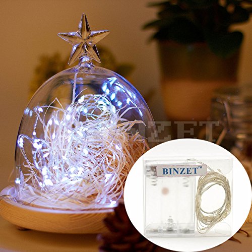 SINOLLC 10ft 30 LEDs Super Bright Cool White Durable Silver Wire String Lights 3xAA Battery Powered Flexible String Lights 3M For Decorative/Holiday Project