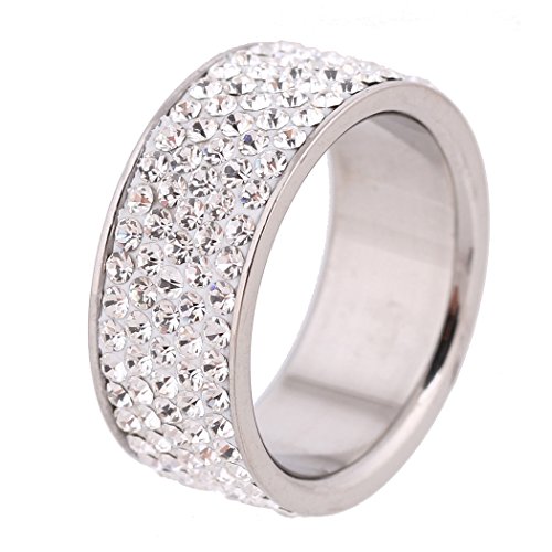 Gorgeous Stainless Steel White 5 Rows Lines Cz Cubic Zirconia Round Crystal Wedding Band Ring ,8mm Width