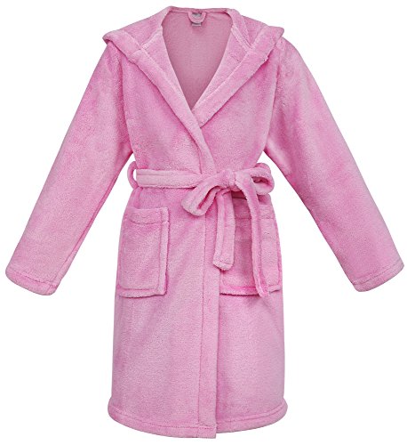 Simplicity Children's Hooded Coral Velvet Bath Robe with Pockets