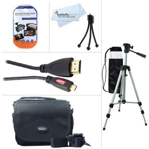 Starter Accessories Kit For The Canon VIXIA Mini Compact Personal Camcorder Includes Deluxe Carrying Case + 50 Tripod With Case + Mini HDMI Cable + LCD Screen Protectors + Mini TableTop Tripod + More