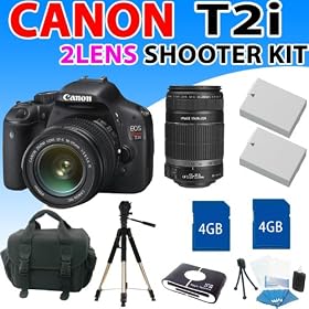 Canon EOS Rebel T2i T2-i (550d) Digital SLR Camera with Canon 18-55mm Is Lens and Canon 55-250mm Is Lens and More - Professional Shooter Kit