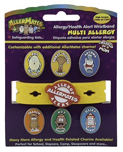 AllerMates-Multi Wristband plus 6 Allergy Charms Kit-Peanut, Nut, Egg, Dairy, Wheat, Asthma