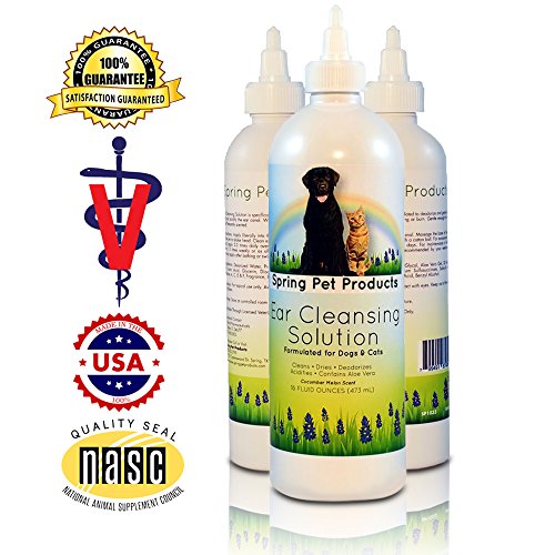 Spring Pet Ear Cleaner for Dogs and Cats ~ 16 Ounces ~ Soothing Aloe Vera and Vitamin Veterinary Strength Formula Made in USA