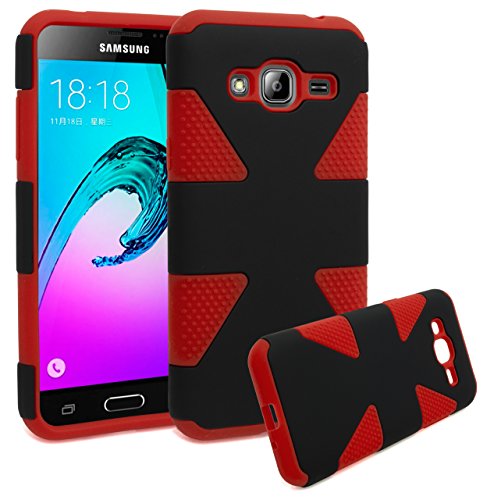 Samsung Galaxy J3,Galaxy amp Prime Case, Bastex Dynamic Slim Fit Heavy Duty Protection Hybrid Dual Layer Hard Plastic Case Rubber Silicone Cover - Black + Red