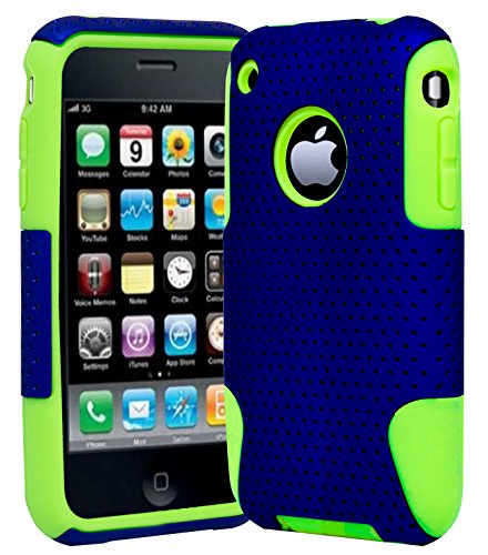 iPhone 3 Phone Case, Bastex Heavy Duty Hybrid Soft Green Silicone Gel Cover Hard Navy Blue Mesh Case for iPhone 3, 3G, 3S, 3GS