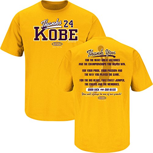 Los Angeles Lakers Fans. Thanks Kobe. Kobe Bryant Tribute Gold T Shirt (Sm-5X)