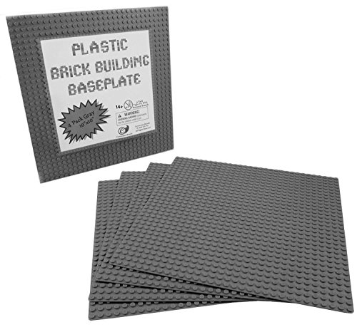 Grey Plastic Brick Building Base Plate (4 Pack), Large 10
