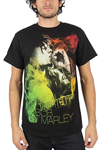 Bob Marley Guitar Smoke Adult Men's Black T-Shirt