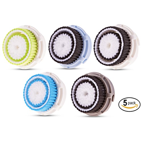 Procizion Compatible Replacement Brush Heads Value 5 Pack. Includes Deep Pore, Acne, Sensitive, Normal, Delicate Skin Works with Mia, Mia 2, Mia 3, Aria, Pro, Smart Profile, PLUS, Smart Profile, Alpha Fit and Radiance Face Cleansing Systems
