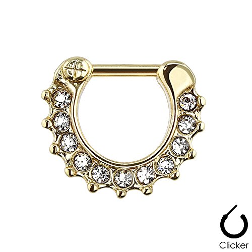 Shining Gold Plated Gem Paved Septum Clicker Ring 16G 108GC