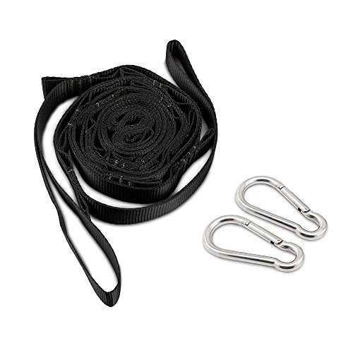 Hammock Tree Straps, Rusee Tree Swings Hammock Accessories Suspension Hanging Strap Kit Heavy Duty Hook, Safer Lock Snap Carabiner Hook + Carry Pouch for Outdoor Camping, Hiking, Travel, Backpacking