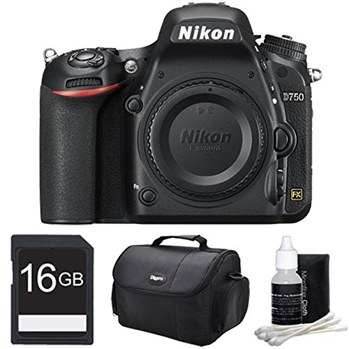 

D750 DSLR 24.3MP HD 1080p FX-Format Digital Camera 16 GB Bundle. Bundle Includes 16GB Secure Digital SD Memory Card, Compact Deluxe Gadget Bag, and 3pc. Lens Cleaning Kit.