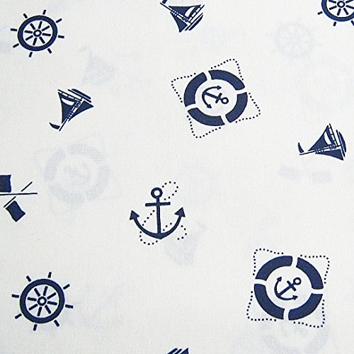 

Np Fabric Marine Theme Ship Wheel Anchor Light House Sailor on White Cotton Fabric (1 Yard)