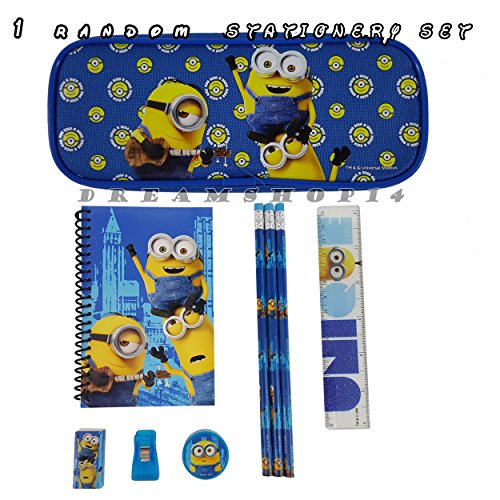 Minions BLUE Pencil Case with 1 Random Stationery Set