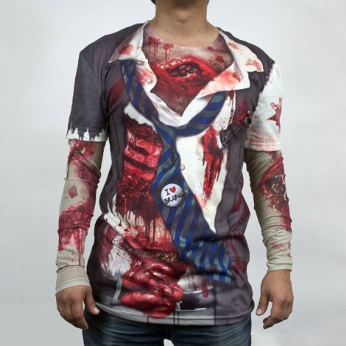 Zombie Faux Real Mens Long Sleeve Tee with Mesh Sleeves