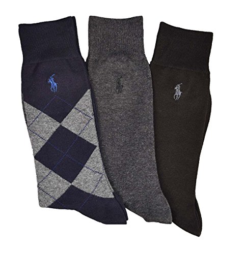 Polo Ralph Lauren Men's 3 Pack Argyle Blk/Blu/Gry Socks (10-13)