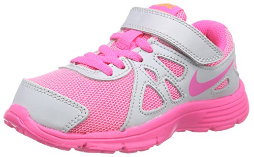 Nike Revolution 2 PSV - Zapatillas de running de Material Sintético para niña Multicolor Mehrfarbig (Metallic Platinum/Pink Pow/White/Bright Orange) 33.5