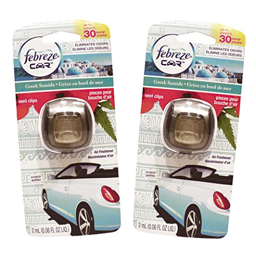 Febreze Car Vent Clips Air Freshener and Odor Eliminator, Greek Seaside - 2 Pieces