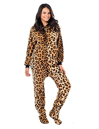 Footed Pajamas Cheetah Spots Adult Chenille