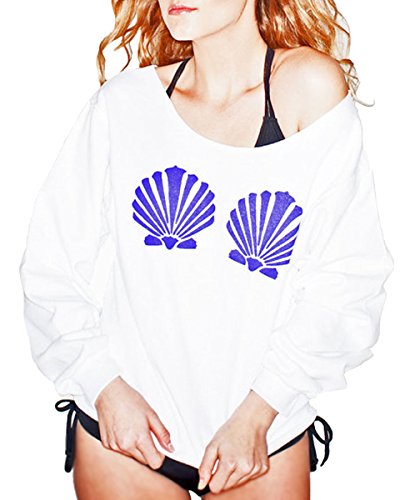 ZESICA Women's Chic Mermaid Shells T Shirts Off the Shoulder Slouchy Pullovers Tops