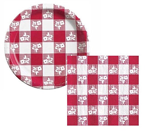 Perfect Picnic Red Gingham Dessert Napkins & Plates Party Kit for 25