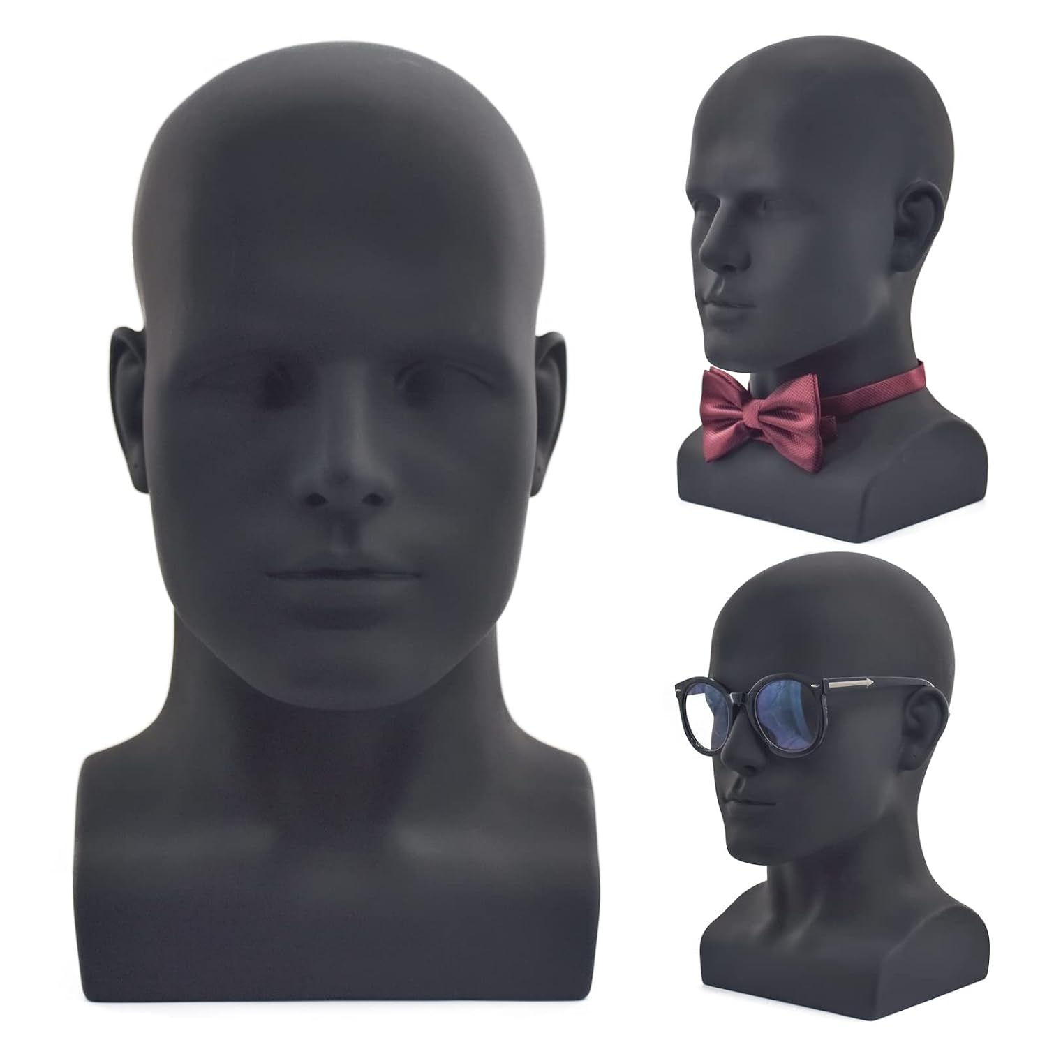 Testa di manichino professionale in pvc nero opaco per parrucche_voghion.com