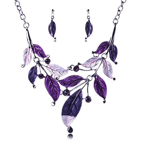 On The Journey Leaf Lariat Y-Necklace Chain Necklace Earrings Jewelry Set