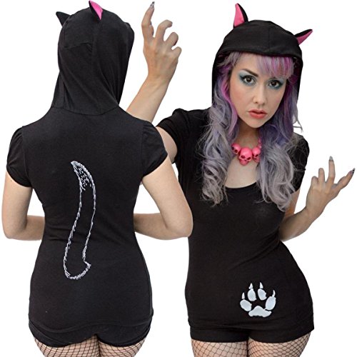 Algopix Similar Product 1 - 2XLarge Womens Black Cat Hooded Tunic