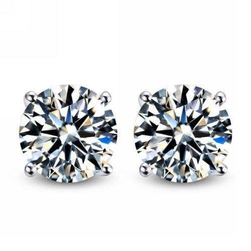 Body Fashion Surgical Steel Choice of 7 Sizes Round Solitaire Sparkling Clear Crystal Diamond Unisex Mens Stud Earrings