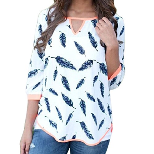 Orangesky Women Top Casual Loose Half Sleeve Plume Tee Shirt Blouse (L, White)