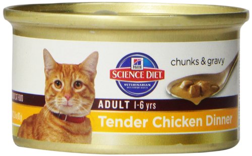 Hill's Science Diet Adult Tender Chicken Dinner Chunks and Gravy Cat Food Can, 2.9-Ounce, 24-Pack