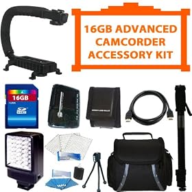 16GB Advanced Accessory Kit for Canon Vixia HF M30, HF 31, HF M32, HFM 40, HF M41 Flash Memory Camcorder includes 16GB SDHC Memory + Deluxe Video Bracket + Video Light + Light weight Monopod + Camcorder Carrying Case + HDMI & More