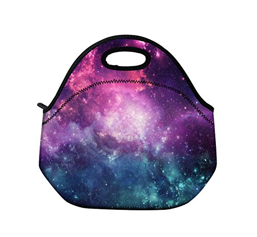 LeeVan Insulated Waterproof Portable Stretchy Children School Adult Office Lunch Tote Artwork Travel Gourmet Carry Box Food Cooler Container Carrying Neoprene Sleeve Lunch Bag - Galaxy