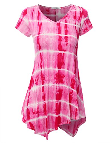 LA BASIC Women V-neck Asymmetrical Tie-dye Tunic Top
