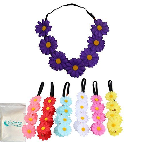 Gellwhu 7pcs Women's Boho Summer Beach Garland Sun Flower Headbands