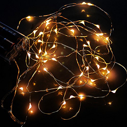 E-Age Battery Operated 20 LED String Lights on Silver Wire 7ft Long. For Use in Floral Arrangements Party, Wedding Decorating and More (Warm White)
