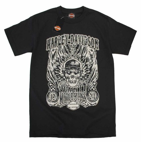 Harley-Davidson Mens Overload Skull Distressed Short Sleeve Shirt Black 30298305