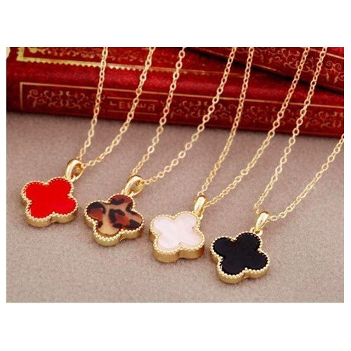 HuaYang Hot Korean Fashion Enamel Lucky Clover Shape Necklace Pendant(4Pcs: White/Black/Leopard/Red)